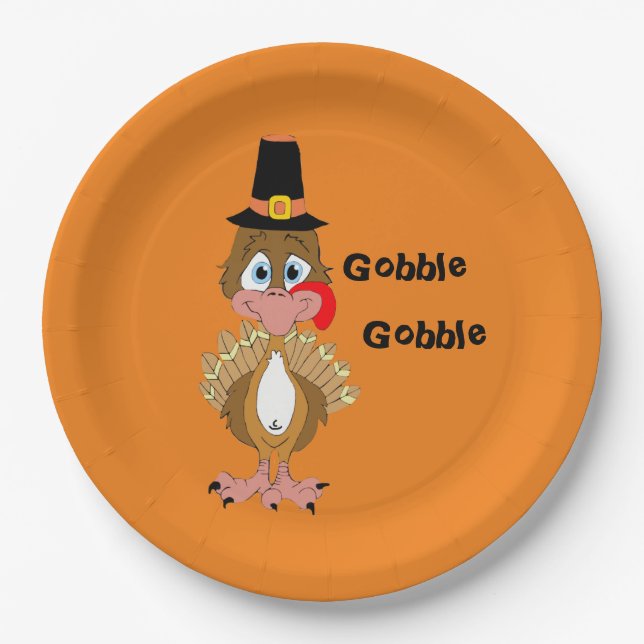 Comical Thanksgiving Turkey Paper Plate (Front)