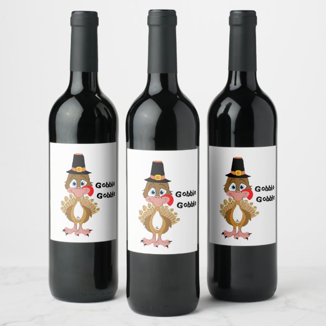 Comical Thanksgiving Turkey Wine Label (Bottles)