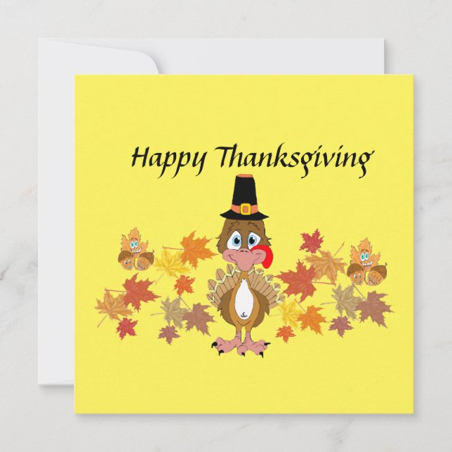 Comical Turkey And Friends Thanksgiving Card (Front)