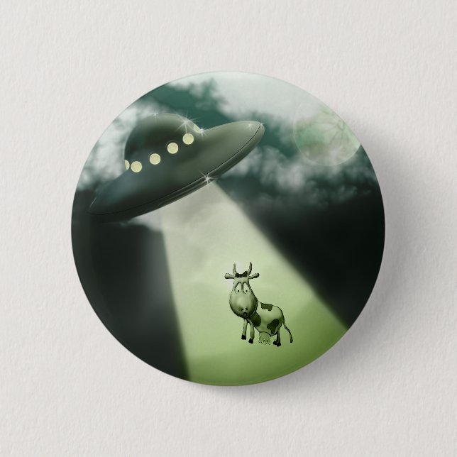 Comical UFO Cow Abduction Button (Front)