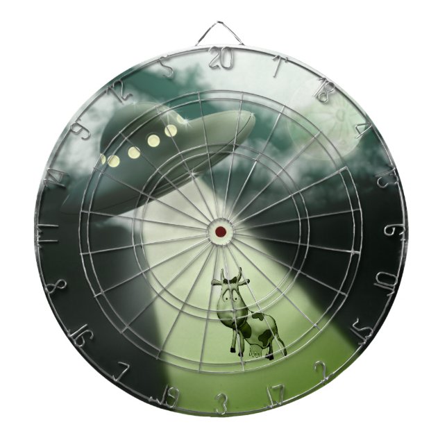 Comical UFO Cow Abduction Dartboard (Front)