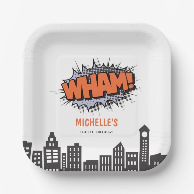 Comics Book Superhero Birthday Paper Plate (Front)