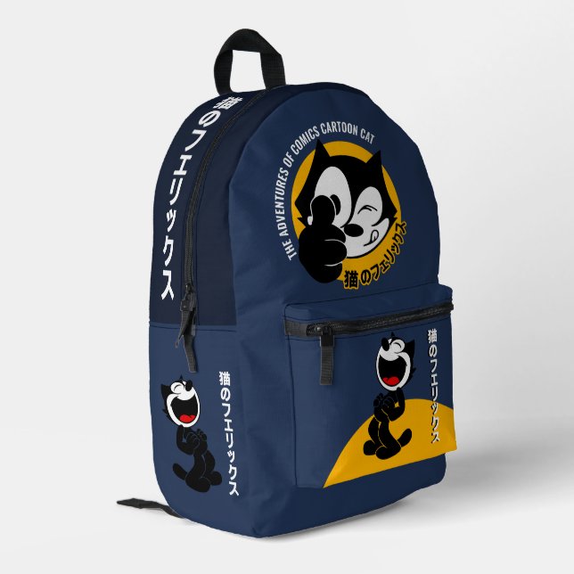 Comics Cartoon Cat | Dark Colour Printed Backpack (Back Corner Left)