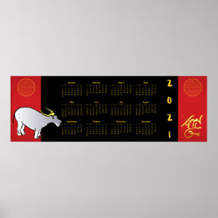 Comics Chinese Ox Year 2021 Calendar 36x12 Poster