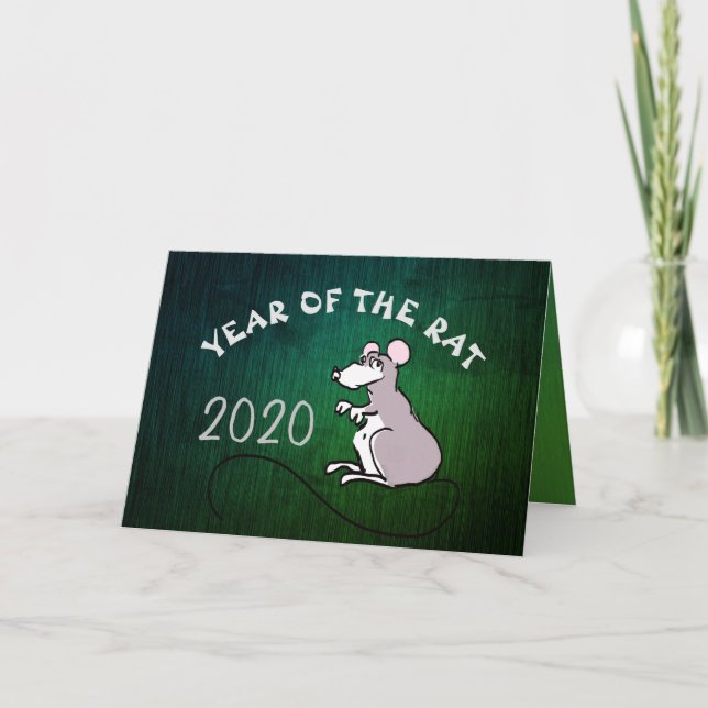 Comics Chinese Rat New Year 2020 Green Greeting C Holiday Card (Front)