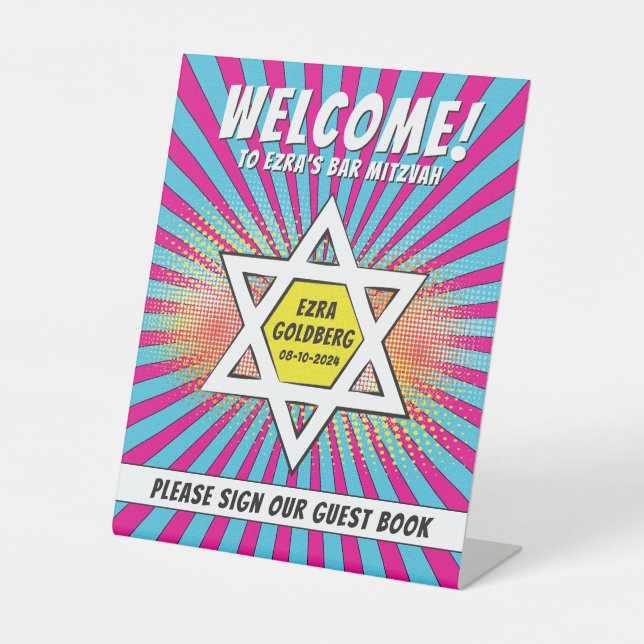 Comics Comic Book Bar Mitzvah Star of David  Pedestal Sign (Front)