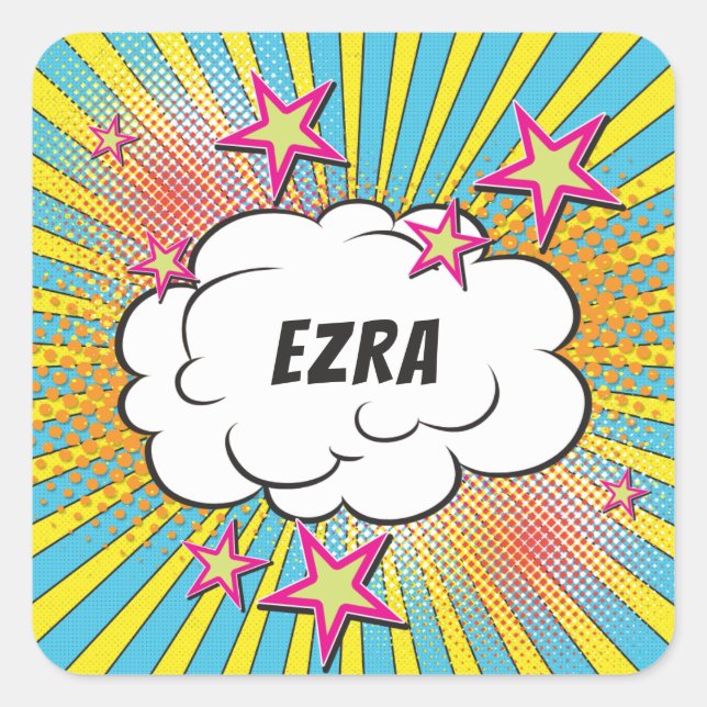 Comics Comic Book Bar or Bat Mitzvah Personalised Square Sticker (Front)