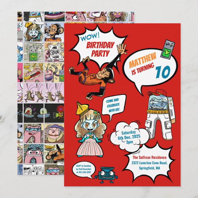 Comics Cool Superhero Party Birthday Invitation (Front/Back)