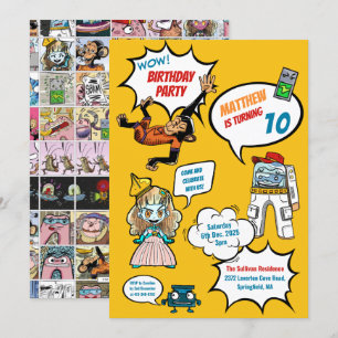 Comics Cool Superhero Party Birthday Invitation