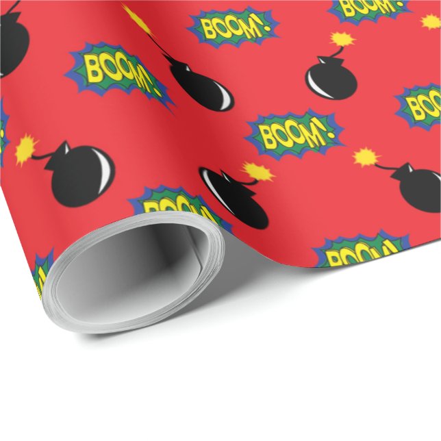 Comics Funny Smart Big Ideas Boom Bombs Red Wrapping Paper (Roll Corner)