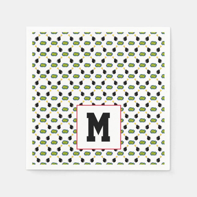 Comics Funny Superhero Boom Bomb Smart INITIAL Napkin (Front)