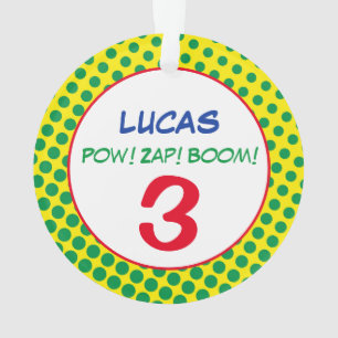 Comics Superhero Dots Kids Birthday Photo Name Age Ornament
