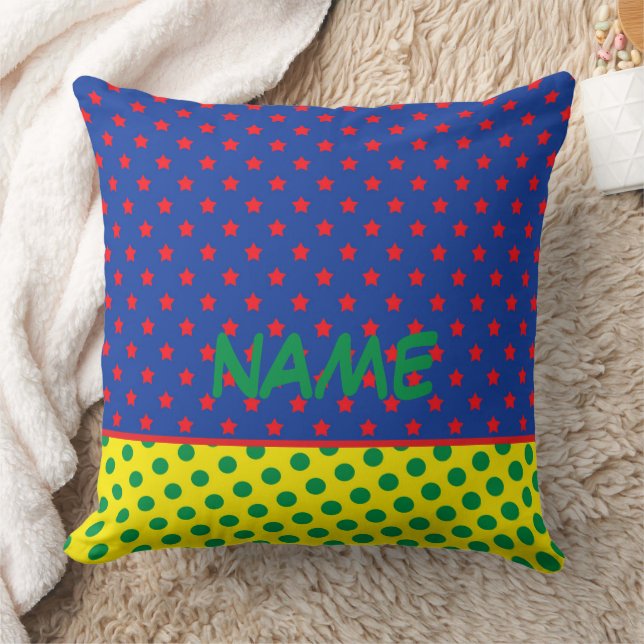 Comics Superhero NAME Stars Dots Colourful Kids Fu Cushion (Blanket)