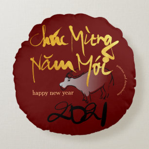 Comics Traditional Vietnamese Ox Year 2021 RP Round Cushion