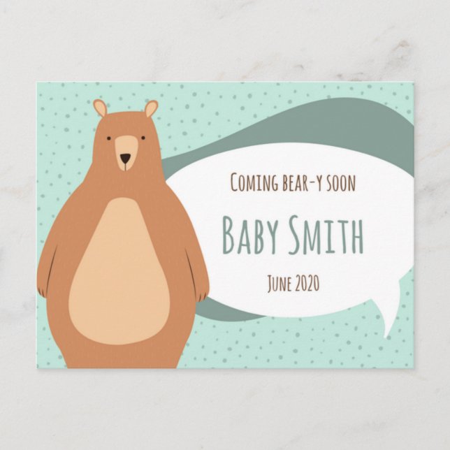 Coming Bear-y Soon Baby Announcement Postcard (Front)