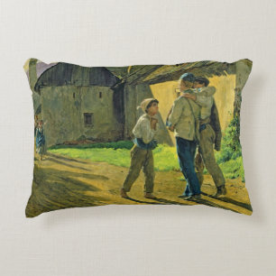 Coming home from the war, 1859 decorative cushion