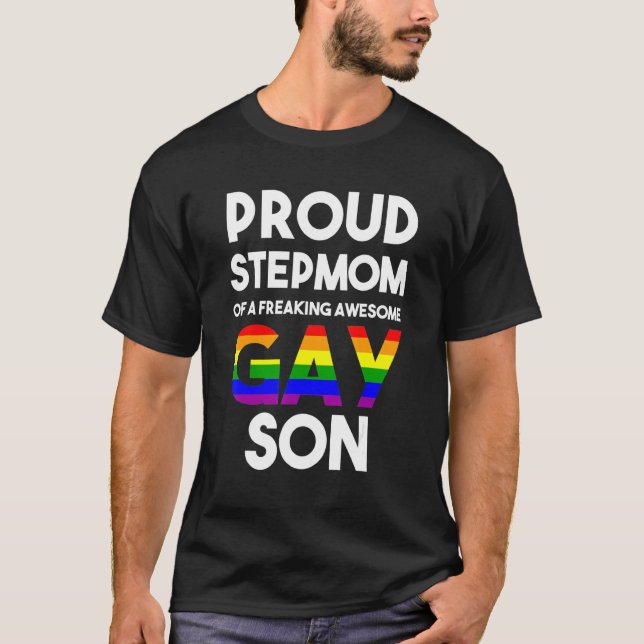 Coming Out Gay Pride Stuff Proud Ally Proud Stepmo T-Shirt (Front)