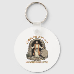 Coming Out of My Cave Funny Christian Vintage Shir Key Ring