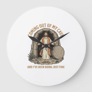 Coming Out of My Cave Funny Christian Vintage Shir Large Clock