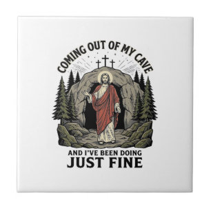 Coming Out of My Cave Vintage Religious Funny Shir Ceramic Tile