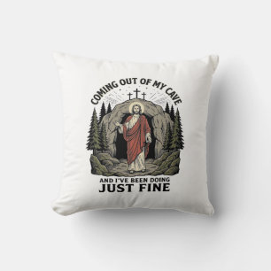 Coming Out of My Cave Vintage Religious Funny Shir Cushion