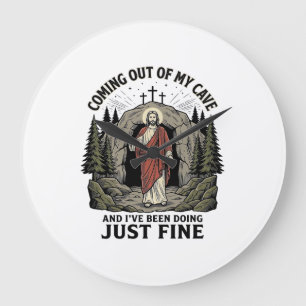 Coming Out of My Cave Vintage Religious Funny Shir Large Clock