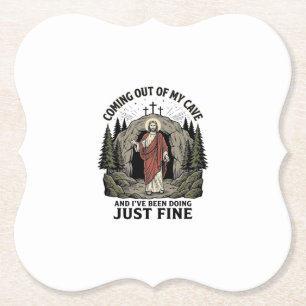Coming Out of My Cave Vintage Religious Funny Shir Paper Coaster