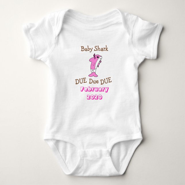 Coming Soon, Baby Shark  Due Date Announcement Baby Bodysuit (Front)