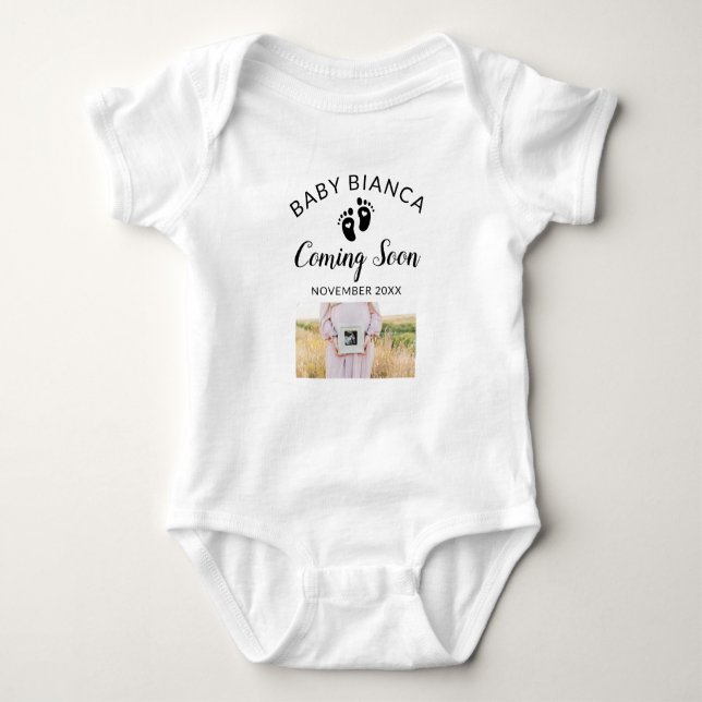 Coming Soon Custom Pregnancy Photo Announcement  Baby Bodysuit (Front)