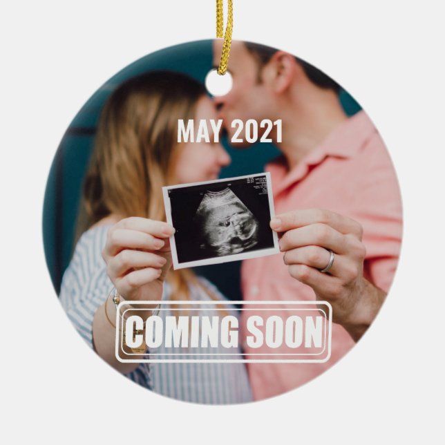 coming soon funny baby/birth announcement pregnant ceramic ornament (Front)