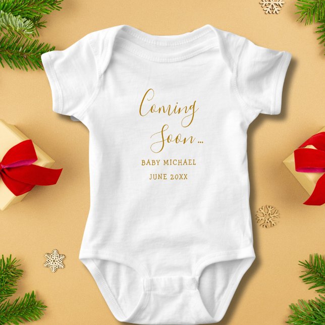 Coming Soon Gold Script  Pregnancy Announcement Baby Bodysuit (Creator Uploaded)
