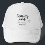 Coming Soon New Baby Announcement Baby Bodysuit Trucker Hat<br><div class="desc">"Announce your exciting news in the cutest way with this “Coming Soon” baby announcement hat. Designed with a gender-neutral look, this soft and cozy newborn cap is perfect for pregnancy reveals, announcement photos, or sweet keepsake moments. Made to gently hug tiny heads, this baby hat offers a comfortable fit while...</div>