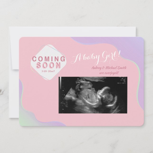 Coming Soon Photo Pregnancy Pink Announcement (Front)