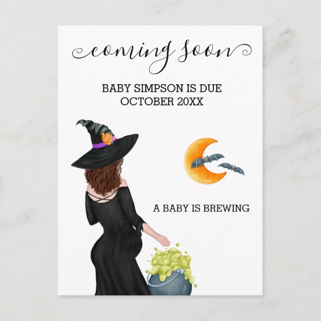 Coming Soon Pregnancy Announcement Witch Halloween Postcard (Front)