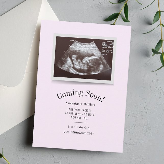 Coming Soon Ultrasound Photo Pregnancy Announcemen (Pregnancy Announcement Baby Sonogram Scan Custom Card)