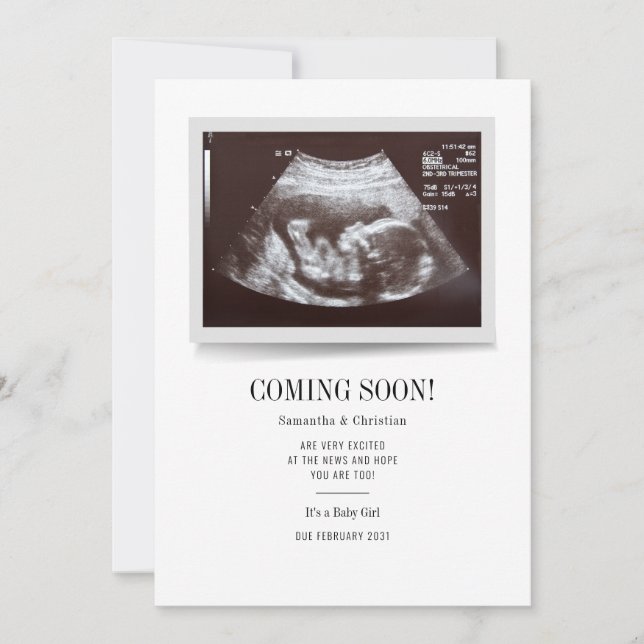 Coming Soon Ultrasound Photo Pregnancy Announcemen Invitation (Front)