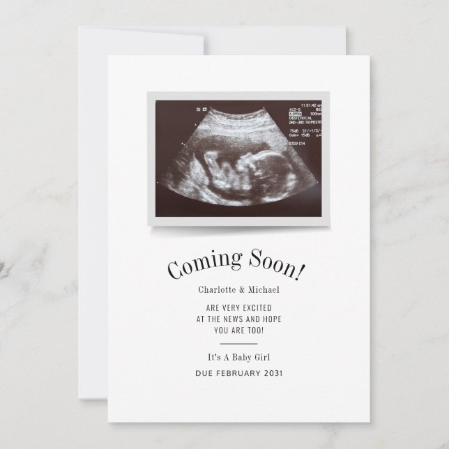 Coming Soon Ultrasound Photo Scan Baby Reveal Announcement (Front)