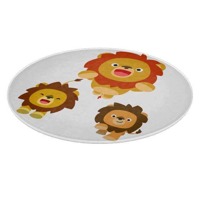 'Coming!!" Three Cute Cartoon Lions Cutting Board (Corner)