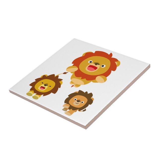'Coming!!" Three Cute Cartoon Lions Tile (Side)