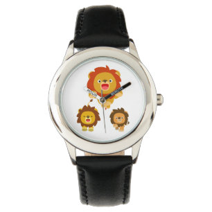 'Coming!!" Three Cute Cartoon Lions Watch