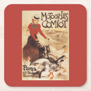 Comiot Motocycles Woman and Geese Promo Poster Square Paper Coaster