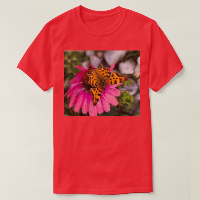 Comma butterfly on pink flower T-Shirt (Design Front)