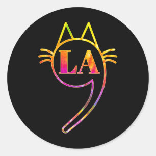 Comma La Kamala Cat Tie Dye Retro Harris 2024 Wome Classic Round Sticker