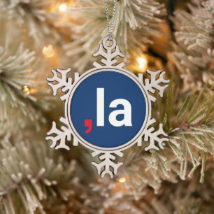 Comma La kamala funny pronunciation red white blue Snowflake Pewter Christmas Ornament