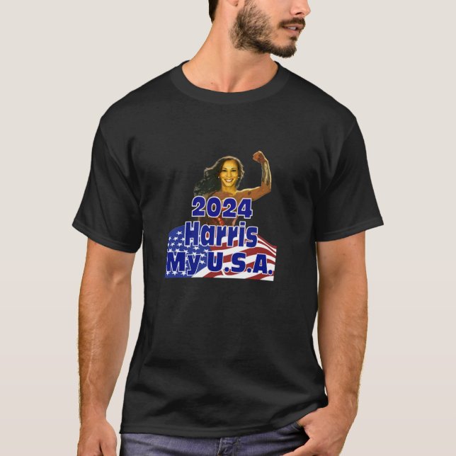 comma la Kamala Harris 2024 For President Campaign T-Shirt (Front)
