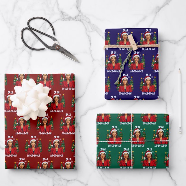 Comma La Kamala Harris Christmas Wrapping Paper Sheet (Front)