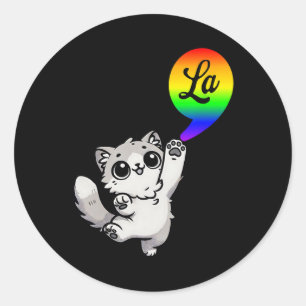 Comma-la With Cute Cat Kamala Rainbow Design Classic Round Sticker