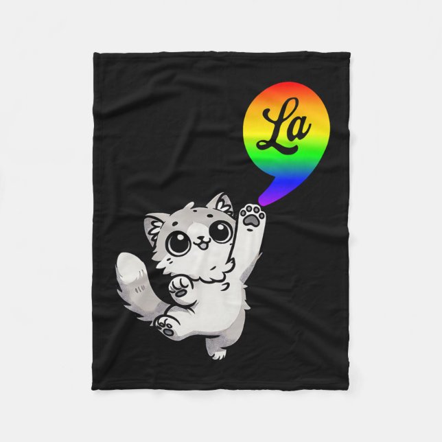 Comma-la With Cute Cat Kamala Rainbow Design  Fleece Blanket (Front)