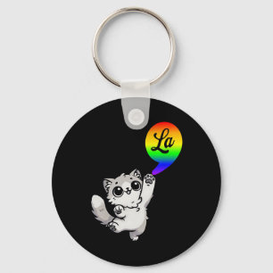 Comma-la With Cute Cat Kamala Rainbow Design  Key Ring