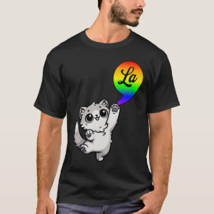 Comma-la With Cute Cat Kamala Rainbow Design T-Shirt